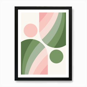 Mid Century Modern Geometric Arch A3 In Pale Pink Sage Green 01 Art Print