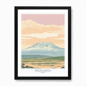 Mount Kenya Color Line Drawing 1 Poster Art Print
