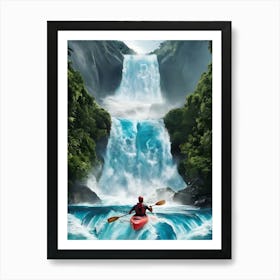 Kayaking On A Waterfall Art Print