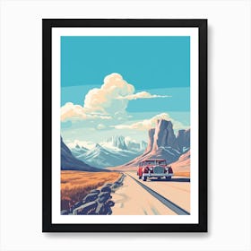 A Hammer Car In Icefields Parkway Flat Illustration 1 Art Print