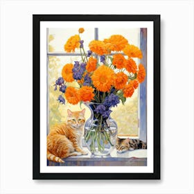Cat With Sunflower Flowers Watercolor Mothers Day Valentines 1 Art Print