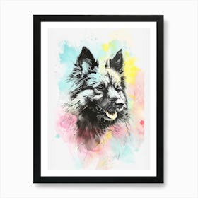 Pastel Keeshond Dog Pastel Line Illustration 3 Art Print