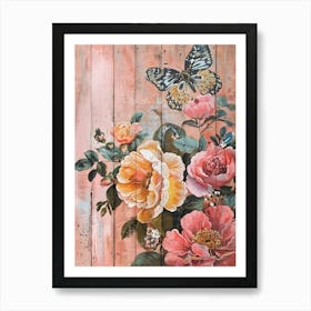 Roses And Butterflies Art Print