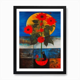 Poinsettia With A Cat 2 Surreal Joan Miro Style  Art Print