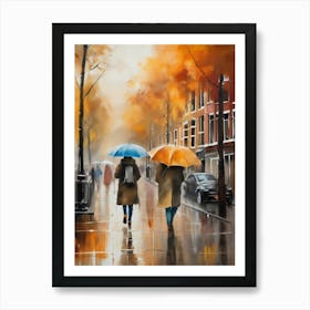 Amsterdam cafes, autumn, autumn oil colours, pastel colours, pedestrians in the street, winter clothes.3 Art Print