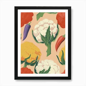 Colourful Cauliflower & Vegetable Pattern Art Print