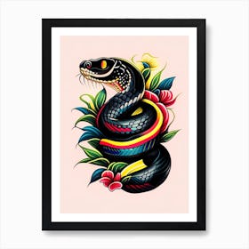 Mexican Black Kingsnake Tattoo Style Art Print