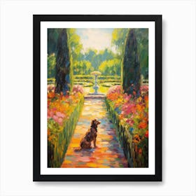 A Painting Of A Dog In The Palace Of Versailles Gardens, France In The Style Of Impressionism 02 Art Print