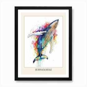 Humpback Whale Colourful Watercolour 1 Poster Art Print