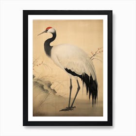 Crane Bird on Beige Art Print