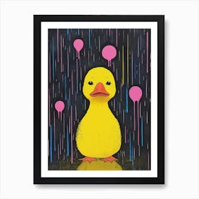 Pink Yellow & Blue Duckling In The Rain 3 Art Print