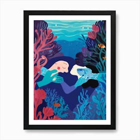 Mermaids Kissing Art Print