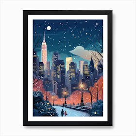 Winter Travel Night Illustration New York City Usa 2 Art Print