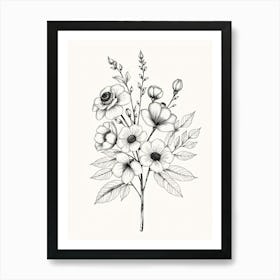 Black And White Drawing Of Flowers 1 Art Print