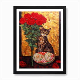 Rose With A Cat 1 Art Nouveau Klimt Style Art Print