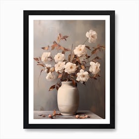 Camellia, Autumn Fall Flowers Sitting In A White Vase, Farmhouse Style 3 Art Print