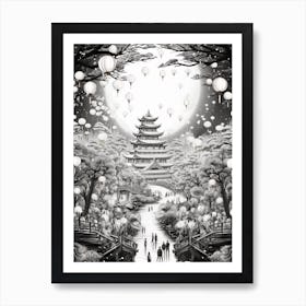 Chinese Lantern Festival Black And White 3 Art Print