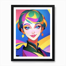 Vintage Colorful Girl Art Paint Art Print