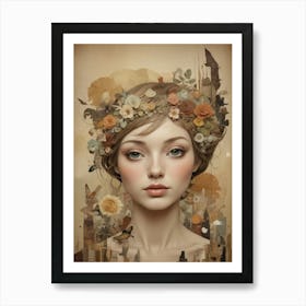 Girl With Flowers On Her Head Affiche