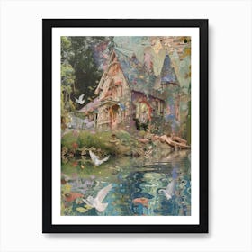 Fairy Village Collage Pond Monet Scrapbook 5 Art Print