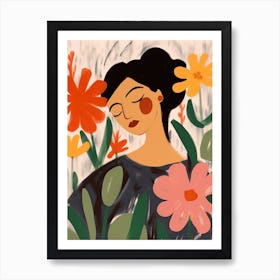 Woman With Autumnal Flowers Tulip 3 Art Print