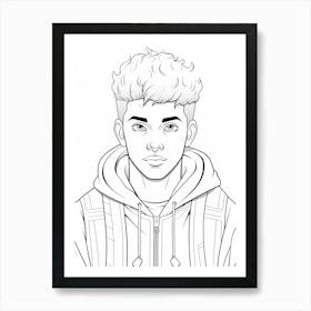 Teenager In Hoody Line Drawing Art Print