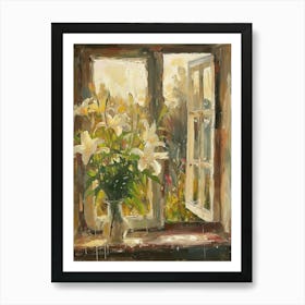 Lily Flowers On A Cottage Window 4 Art Print