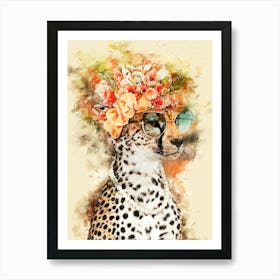 Cheetah With Flowers Art Print