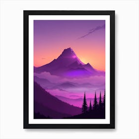 Misty Mountains Vertical Composition In Purple Tone 33 Art Print