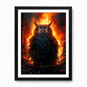 Owl On Fire Art Print