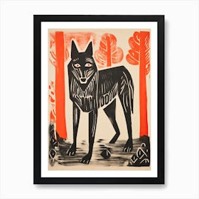 Wolf, Woodblock Animal  Drawing 2 Art Print