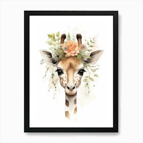 Watercolour Jungle Animal Baby Giraffe 2 Art Print