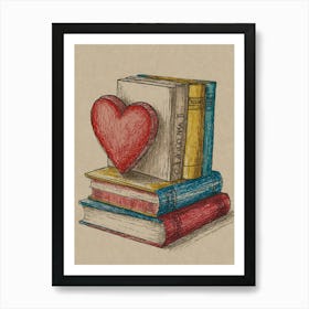 Heart On Books Art Print