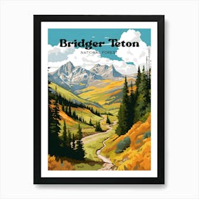 Bridger Teton National Forest Hiking Modern Travel Illustration Art Print