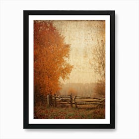 Autumn Landscape Grunge Texture Overlay Leaves In Varying Shades From Orange To Russet Decrepit W (2) Art Print