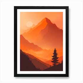 Misty Mountains Vertical Composition In Orange Tone 176 Art Print