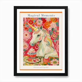 Floral Fauvism Style Unicorn & Cupcakes 2 Poster Art Print