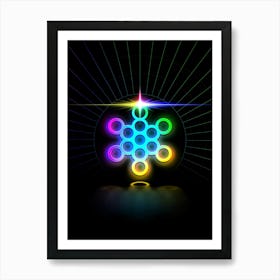 Neon Geometric Glyph in Candy Blue and Pink with Rainbow Sparkle on Black n.0164 Art Print