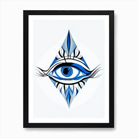 Celestial Eye, Symbol, Third Eye Blue & White 2 Art Print