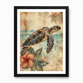 Floral Scrapbook Sea Turtle Colleage 1 Art Print