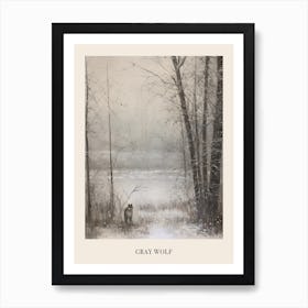 Vintage Winter Animal Painting Poster Gray Wolf 2 Art Print