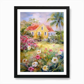 Yellow House In The Garden Art Print