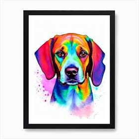 Redbone Coonhound Rainbow Oil Painting Dog Art Print