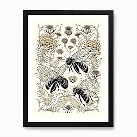 Buzzing Bees 2 William Morris Style Art Print