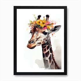 Giraffe Flower Crown Watercolour Art Print