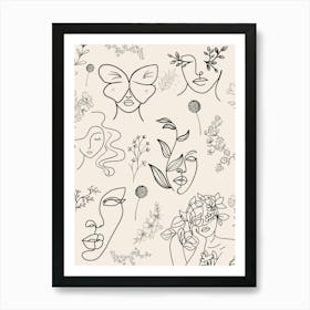 Doodles Of Women Art Print