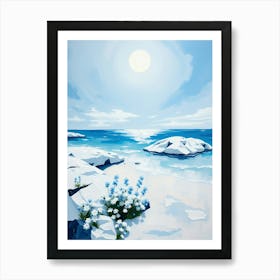 Snowy Beach With Flowers 1 Art Print