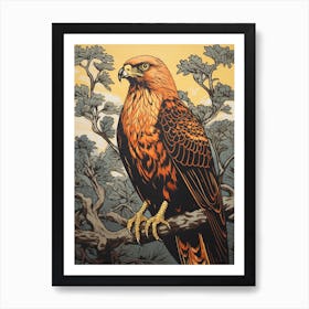 Vintage Bird Linocut Golden Eagle 3 Art Print