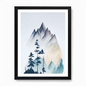 Mountain And Forest In Minimalist Watercolor Vertical Composition 126 Art Print