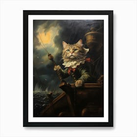 Cat On A Ship Rococo Style 1 Art Print